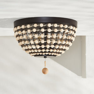 Safavieh BOLSON, 3-Light Flush Mount Light Fixture in Bronze/Natural Metal/Wood, Modern-Rustic Elegance FLU4099A