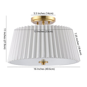 Safavieh LARLON, 3-Light Flush Mount Ceiling Fixture, 16-Inch White Fabric & Gold Design for Elegant Spaces FLU4100A