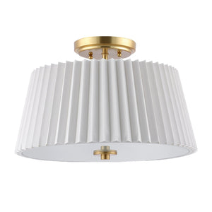 Safavieh LARLON, 3-Light Flush Mount Ceiling Fixture, 16-Inch White Fabric & Gold Design for Elegant Spaces FLU4100A