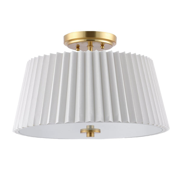 Safavieh LARLON, 3-Light Flush Mount Ceiling Fixture, 16-Inch White Fabric & Gold Design for Elegant Spaces FLU4100A