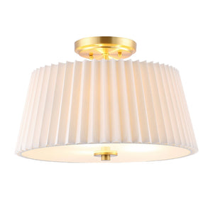 Safavieh LARLON, 3-Light Flush Mount Ceiling Fixture, 16-Inch White Fabric & Gold Design for Elegant Spaces FLU4100A