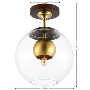 Safavieh Clyenne 10" Flush Mount XII23 Dark Walnut / Brass Iron/Glass FLU4102A