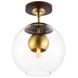 Safavieh Clyenne 10" Flush Mount XII23 Dark Walnut / Brass Iron/Glass FLU4102A