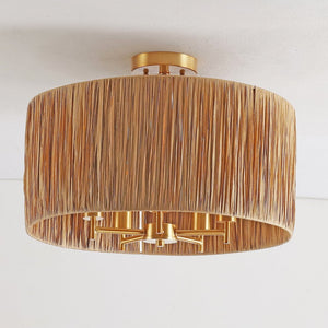 Safavieh SELAH, 5-Light Flush Mount, 20" Natural Paper & Gold Iron Design for Stylish Ambient Illumination FLU4104A