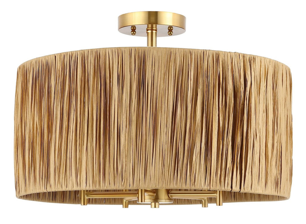Safavieh SELAH, 5-Light Flush Mount, 20" Natural Paper & Gold Iron Design for Stylish Ambient Illumination FLU4104A