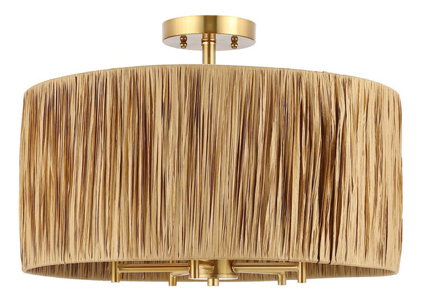 Safavieh SELAH, 5-Light Flush Mount, 20" Natural Paper & Gold Iron Design for Stylish Ambient Illumination FLU4104A