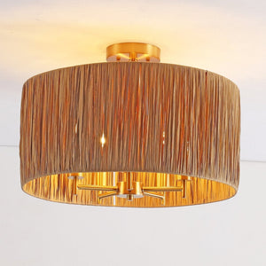 Safavieh SELAH, 5-Light Flush Mount, 20" Natural Paper & Gold Iron Design for Stylish Ambient Illumination FLU4104A