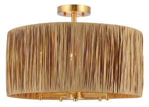 Safavieh SELAH, 5-Light Flush Mount, 20" Natural Paper & Gold Iron Design for Stylish Ambient Illumination FLU4104A