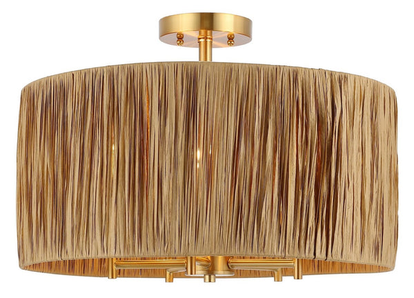 Safavieh SELAH, 5-Light Flush Mount, 20" Natural Paper & Gold Iron Design for Stylish Ambient Illumination FLU4104A