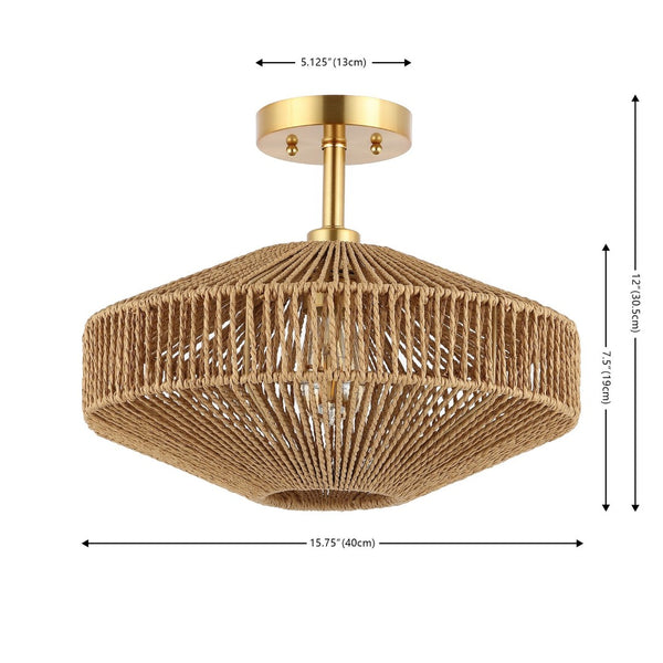 Safavieh JANORA, 15.75-Inch Natural & Gold Flush Mount - Elegant Ambient Lighting for Modern Spaces FLU4106A