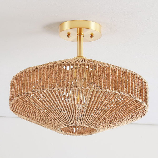 Safavieh JANORA, 15.75-Inch Natural & Gold Flush Mount - Elegant Ambient Lighting for Modern Spaces FLU4106A