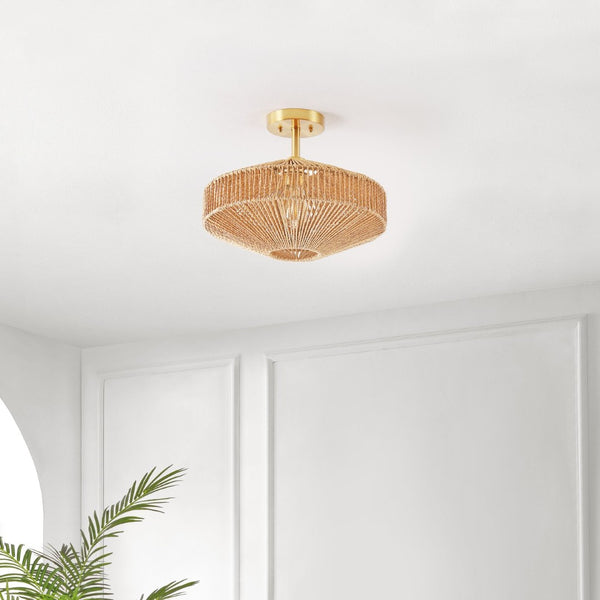 Safavieh JANORA, 15.75-Inch Natural & Gold Flush Mount - Elegant Ambient Lighting for Modern Spaces FLU4106A