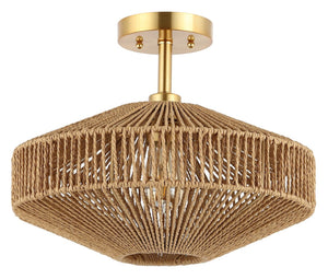 Safavieh JANORA, 15.75-Inch Natural & Gold Flush Mount - Elegant Ambient Lighting for Modern Spaces FLU4106A