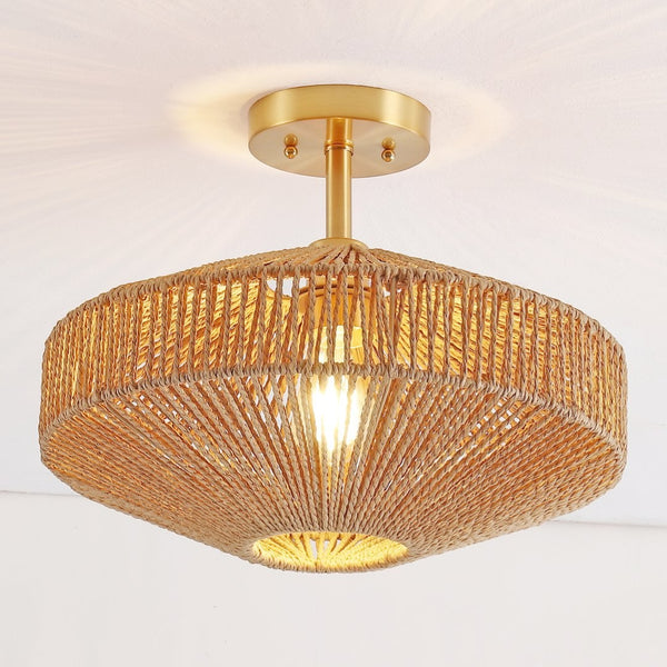 Safavieh JANORA, 15.75-Inch Natural & Gold Flush Mount - Elegant Ambient Lighting for Modern Spaces FLU4106A