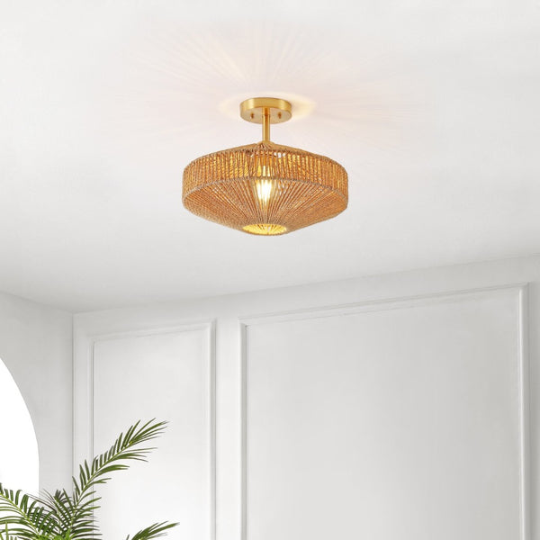 Safavieh JANORA, 15.75-Inch Natural & Gold Flush Mount - Elegant Ambient Lighting for Modern Spaces FLU4106A