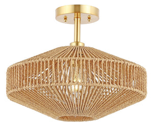 Safavieh JANORA, 15.75-Inch Natural & Gold Flush Mount - Elegant Ambient Lighting for Modern Spaces FLU4106A