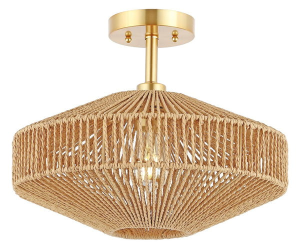Safavieh JANORA, 15.75-Inch Natural & Gold Flush Mount - Elegant Ambient Lighting for Modern Spaces FLU4106A