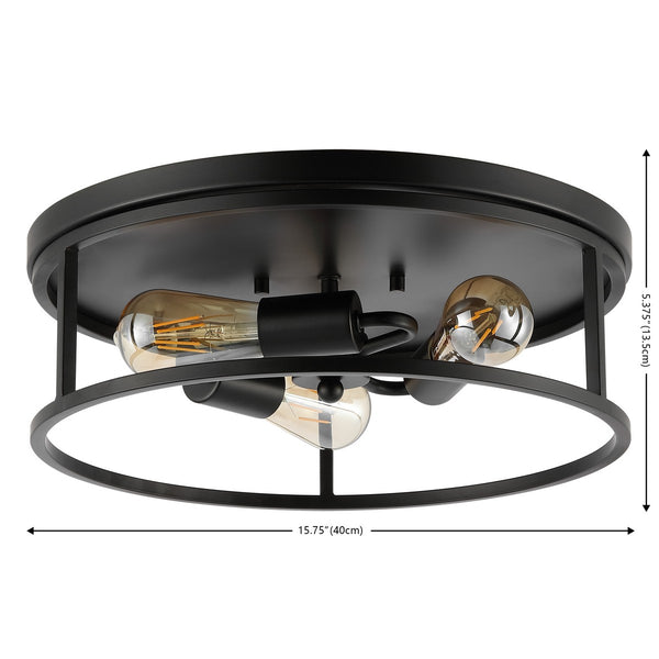 Safavieh Broux 3 Lt 15.75" Flush Mount XII23 Black Iron FLU4108A