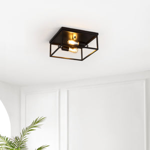 Safavieh Dunne, 2 Light, 13 Inch, Black, Iron Flush Mount Black FLU4109A