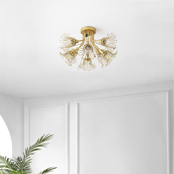 Safavieh Leandra, 7 Light, 19 Inch, Gold, Metal Flush Mount Gold FLU4112A