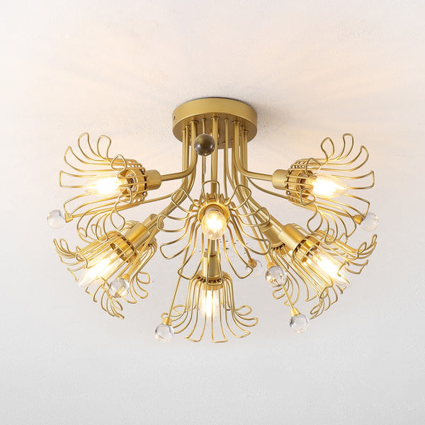 Safavieh Leandra, 7 Light, 19 Inch, Gold, Metal Flush Mount Gold FLU4112A