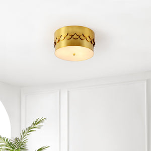 Safavieh Jimena, 3 Light, 13 Inch, Brass, Metal Flush Mount Brass Gold 13 x 13 x 6.75