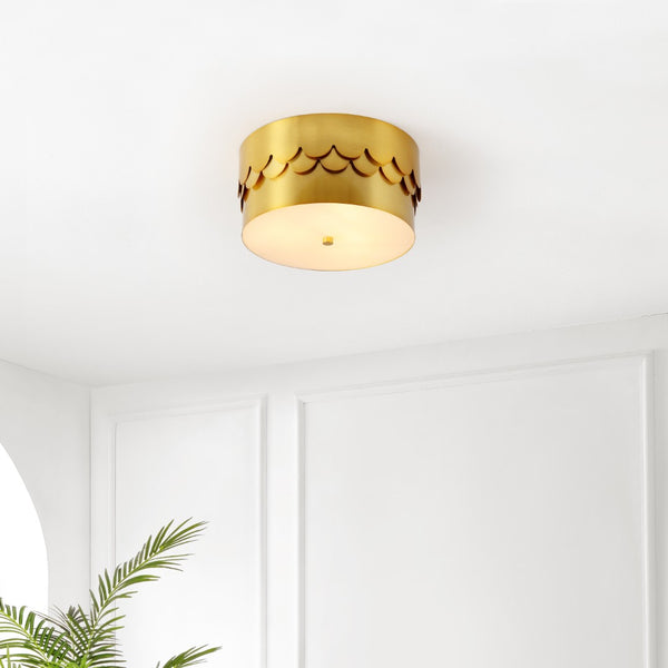 Safavieh Jimena, 3 Light, 13 Inch, Brass, Metal Flush Mount Brass Gold 13 x 13 x 6.75