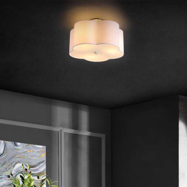 Safavieh JOELUNA, 3-Light Flush Mount - Elegant 16" White Fabric & Iron Ceiling Fixture for Soft Illumination FLU4114A