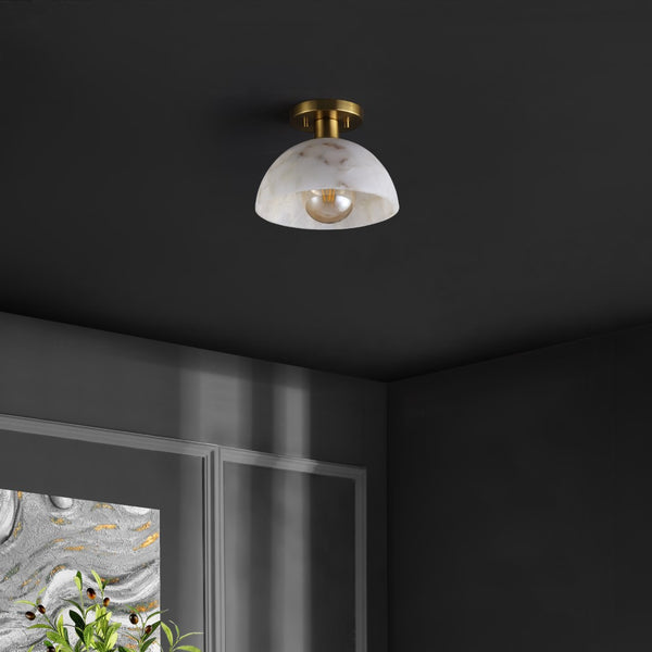 Safavieh Arue, 9.75 Inch, White/Brass, Alabaster/Metal Semi-flush Mount White Shade  Flu4115a