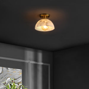 Safavieh Arue, 9.75 Inch, White/Brass, Alabaster/Metal Semi-flush Mount White Shade  Flu4115a