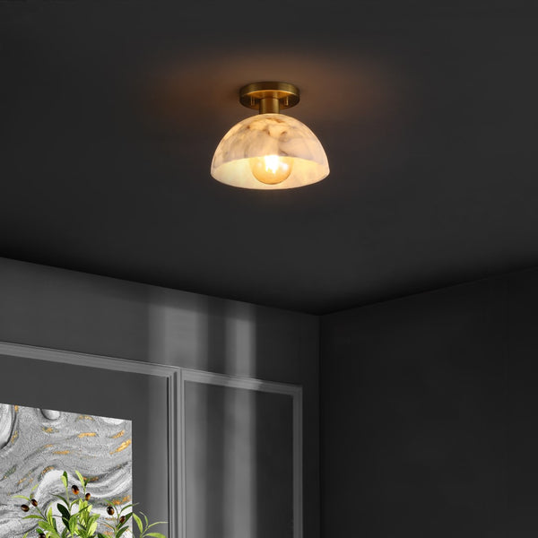 Safavieh Arue, 9.75 Inch, White/Brass, Alabaster/Metal Semi-flush Mount White Shade  Flu4115a