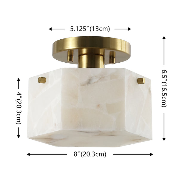 Safavieh Kory, 8 Inch, White/Brass, Alabaster/Metal Semi-flush Mount White Shade  Flu4117a