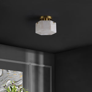 Safavieh Kory, 8 Inch, White/Brass, Alabaster/Metal Semi-flush Mount White Shade  Flu4117a