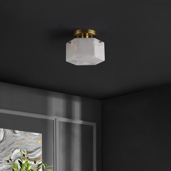 Safavieh Kory, 8 Inch, White/Brass, Alabaster/Metal Semi-flush Mount White Shade  Flu4117a