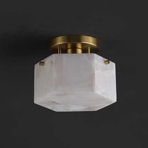 Safavieh Kory, 8 Inch, White/Brass, Alabaster/Metal Semi-flush Mount White Shade  Flu4117a