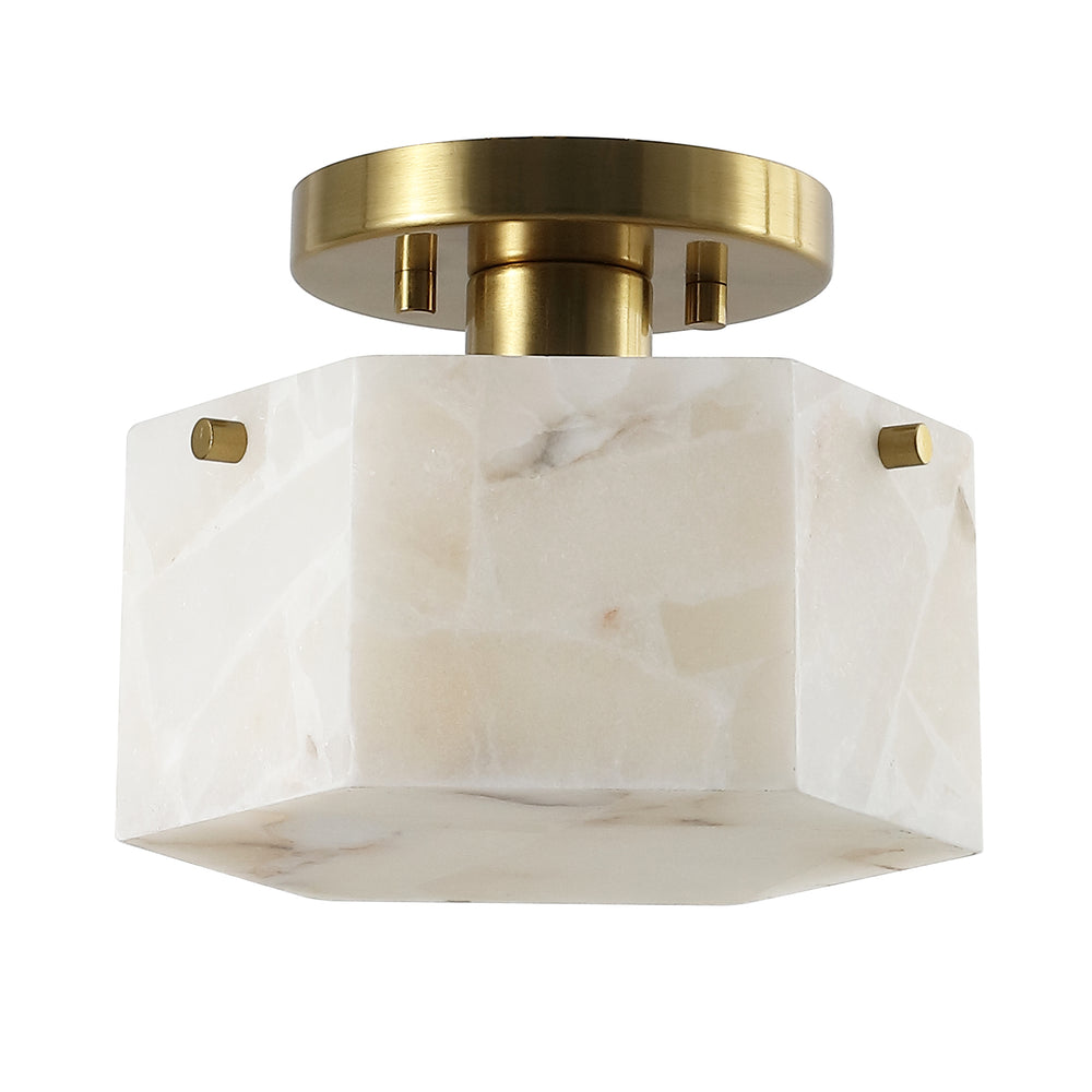 Safavieh Kory, 8 Inch, White/Brass, Alabaster/Metal Semi-flush Mount White Shade  Flu4117a