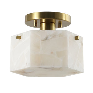 Safavieh Kory, 8 Inch, White/Brass, Alabaster/Metal Semi-flush Mount White Shade  Flu4117a