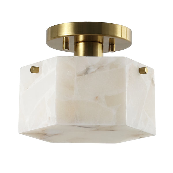 Safavieh Kory, 8 Inch, White/Brass, Alabaster/Metal Semi-flush Mount White Shade  Flu4117a