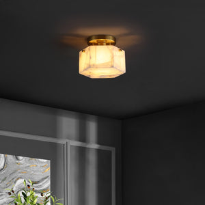 Safavieh Kory, 8 Inch, White/Brass, Alabaster/Metal Semi-flush Mount White Shade  Flu4117a