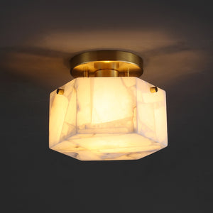 Safavieh Kory, 8 Inch, White/Brass, Alabaster/Metal Semi-flush Mount White Shade  Flu4117a