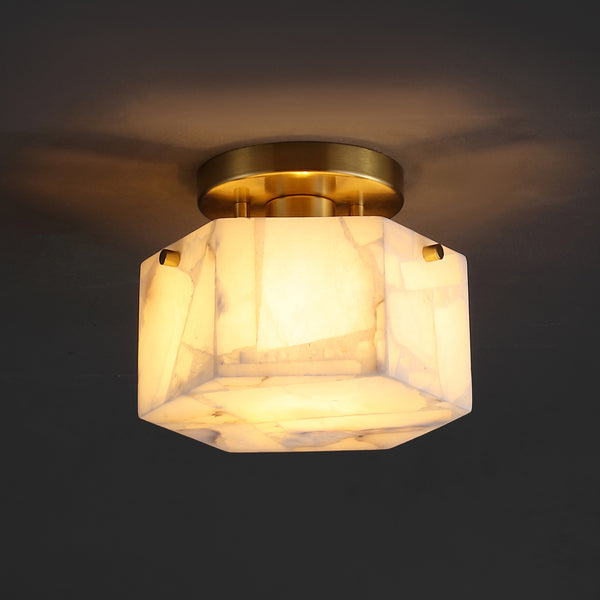 Safavieh Kory, 8 Inch, White/Brass, Alabaster/Metal Semi-flush Mount White Shade  Flu4117a