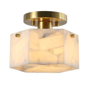 Safavieh Kory, 8 Inch, White/Brass, Alabaster/Metal Semi-flush Mount White Shade  Flu4117a