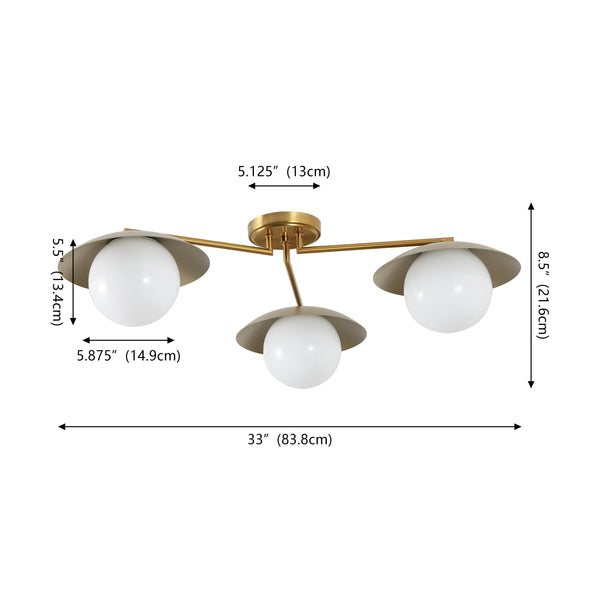 Safavieh Kylo, 32" 3-Light Brass Flush Mount With Glass Shade — Transitional Iron Body For Warm Ambient Glow FLU4119A