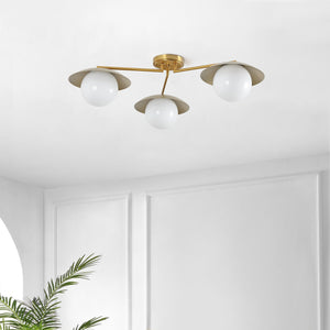 Safavieh Kylo, 32" 3-Light Brass Flush Mount With Glass Shade — Transitional Iron Body For Warm Ambient Glow FLU4119A