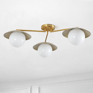 Safavieh Kylo, 32" 3-Light Brass Flush Mount With Glass Shade — Transitional Iron Body For Warm Ambient Glow FLU4119A