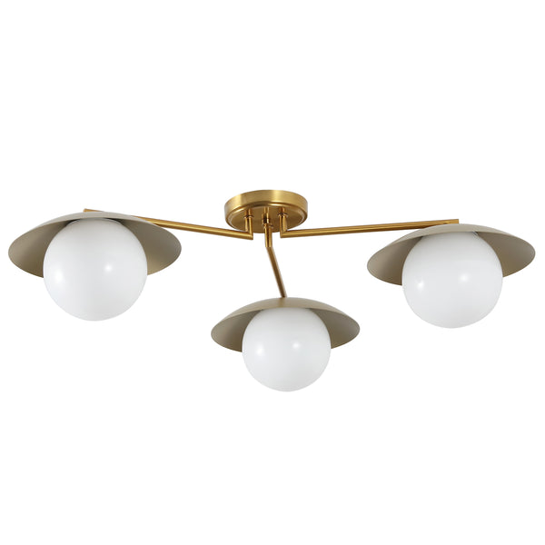 Safavieh Kylo, 32" 3-Light Brass Flush Mount With Glass Shade — Transitional Iron Body For Warm Ambient Glow FLU4119A