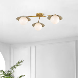 Safavieh Kylo, 32" 3-Light Brass Flush Mount With Glass Shade — Transitional Iron Body For Warm Ambient Glow FLU4119A