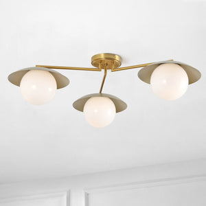 Safavieh Kylo, 32" 3-Light Brass Flush Mount With Glass Shade — Transitional Iron Body For Warm Ambient Glow FLU4119A