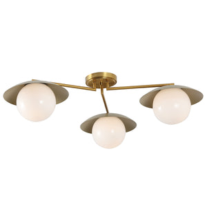 Safavieh Kylo, 32" 3-Light Brass Flush Mount With Glass Shade — Transitional Iron Body For Warm Ambient Glow FLU4119A