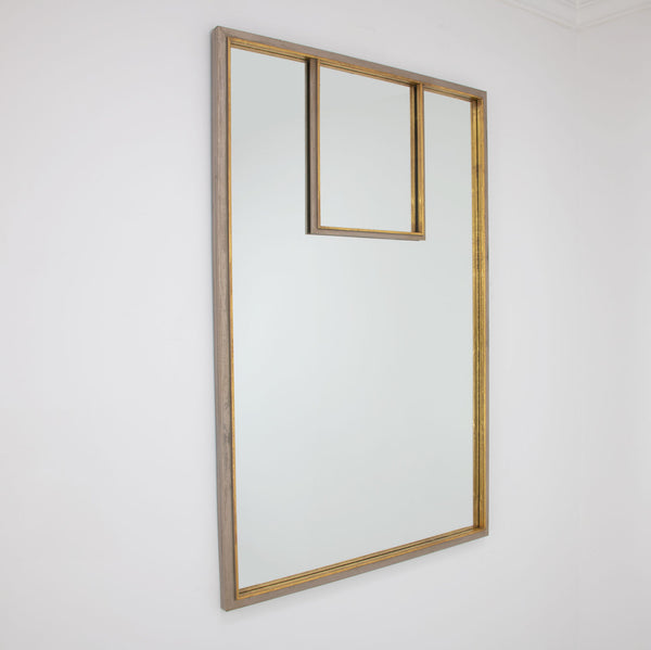 Zeugma Fm187 Rustic Modern Large Decorative Mirror With Elegant Metal Frame For Transitional Home Decor Distressed Champagne Finish With Gold Leaf Metal And Mirror Fm187 Champagne And Gold